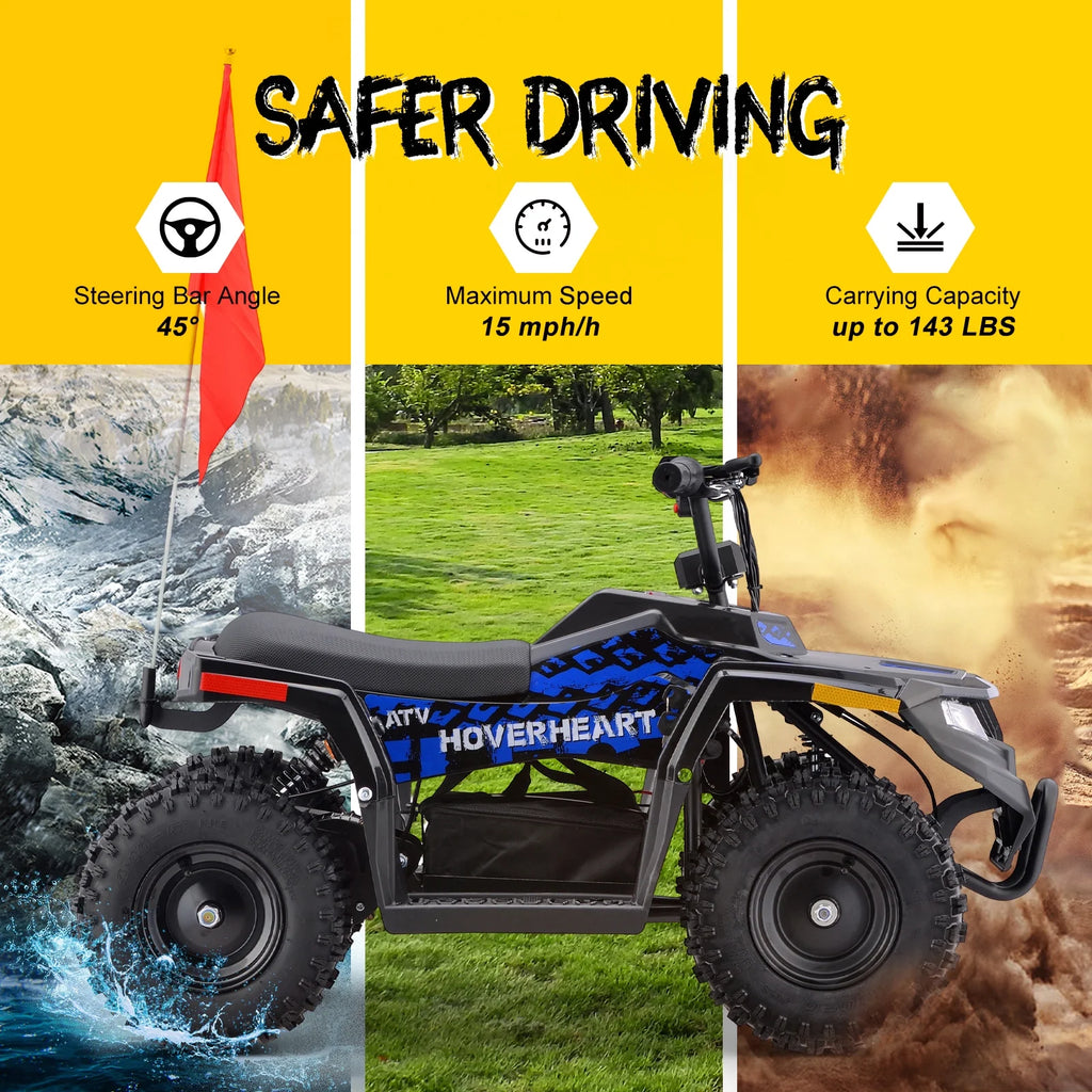 HOVER HEART Electric Dirt Quad, 36V 500W 4-Wheeler, Dual Suspensions, Age 13+