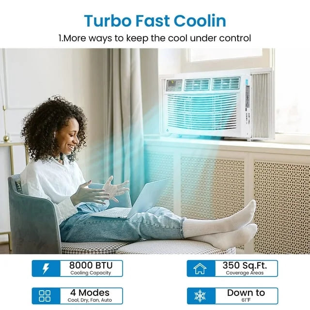 12000btu Window Air Conditioner With Wi-fi Enabled, Remote Control, Cooling Up To 550sq.ft, 115v Wall Mounted Window Ac Units For Rooms, Dehumidifier, Fan, Reusable Filter