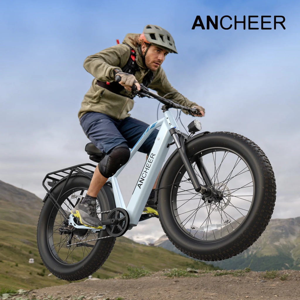 ANCHEER Electric Bike for Adults Peak 1000W Electric Bicycle 48V 15AH Battery Electric Bike 26" x 4.0" Fat Tire Mountain 28MPH 7 Speed Gears Electric Bike, Rear Rack,UL2849