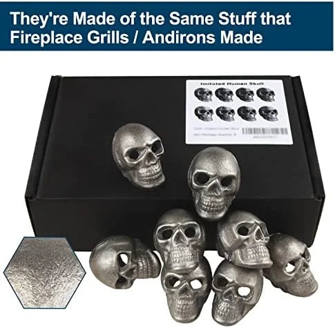 Imitated Human Skull Gas Log for Indoor or Outdoor Fireplaces, Made of Metal, Durable for More Than 10 Years��Fire Pits Halloween Decor Skull Charcoal (Fireproof)(Refractory) (8 PCS)