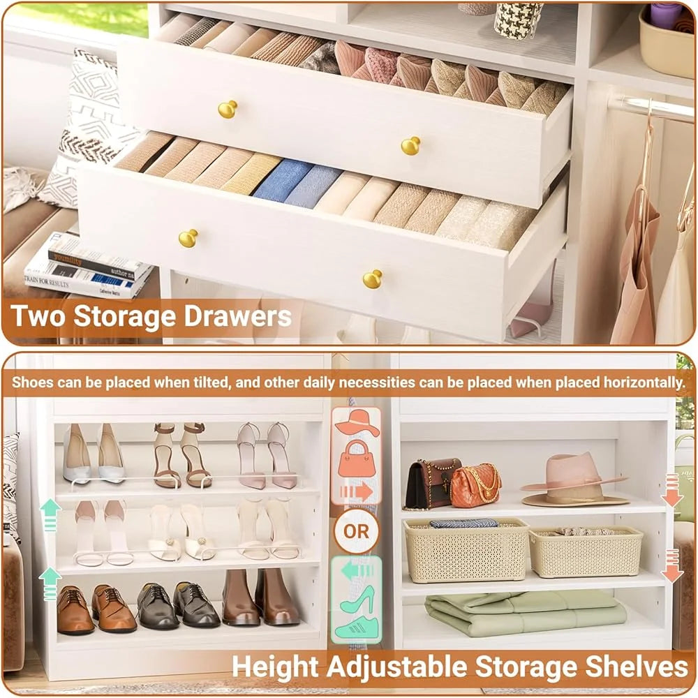 iSunirm 5FT Closet System with Drawers,5FT Closet System with Drawers, 60" Closet Organizer System with 2 Hanging Shelving Perfect Storage Solution for Organizing Your Closet