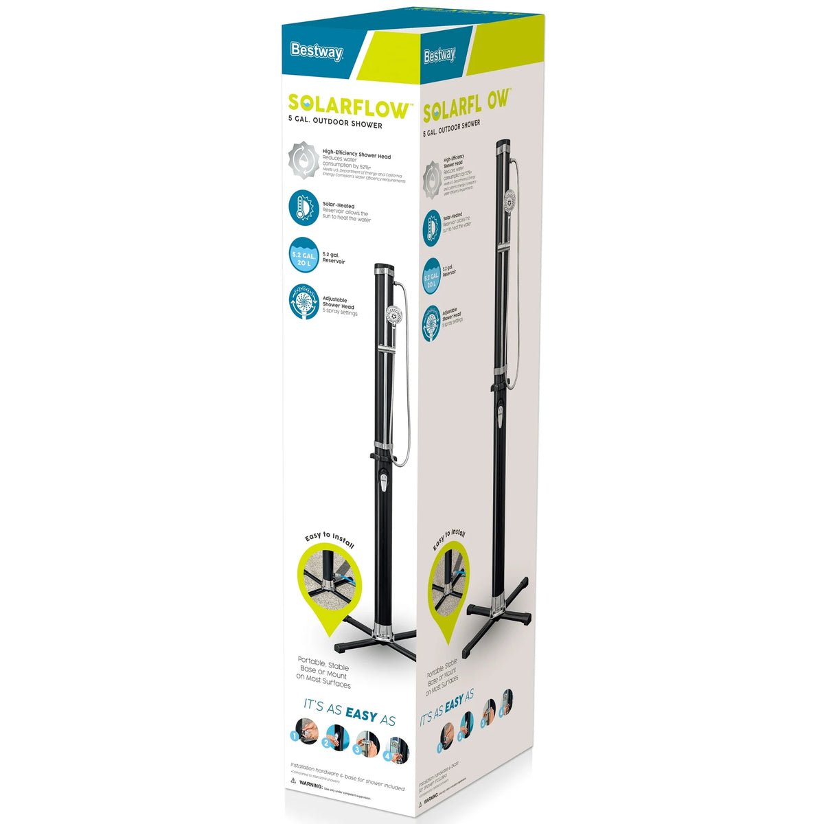 Bestway SolarFlow Outdoor Shower 2gal/8L: Oversized Shower Head and Stand, Easy Installation, & Adjustable Water Flow. Experience the ultimate convenience.