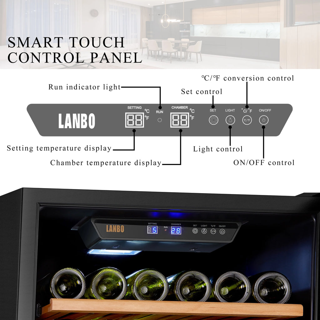 Lanbo 165 Bottle Built-in Black Single Zone Wine Cooler 24 inch Width
