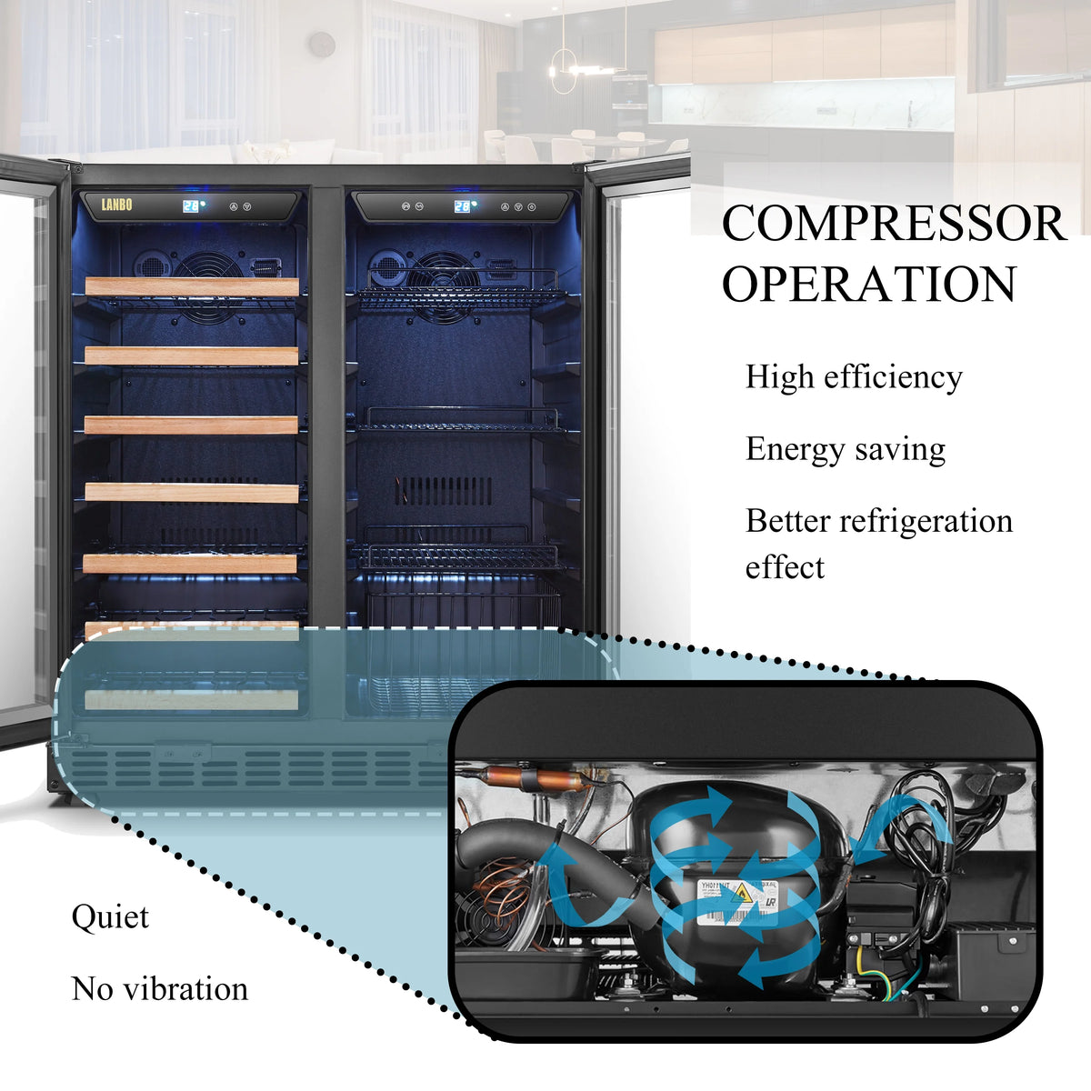 Lanbo 76 Can 31 Bottle Under Counter Dual Zone Wine Refrigerator and Beverage Cooler 30 inch Width