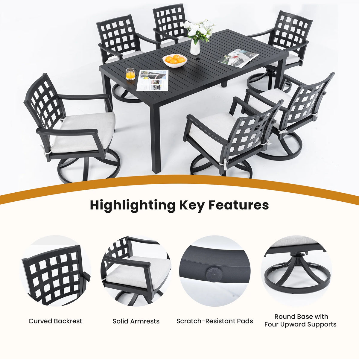 Outdoor Patio K/D Aluminum Stationary Dining Chairs 2PCS with Outdoor-grade Sunbrella Fabric Cushions, Branch-Like Backrest ,FSC-Certified Wood Armrests, Bourbon Brown