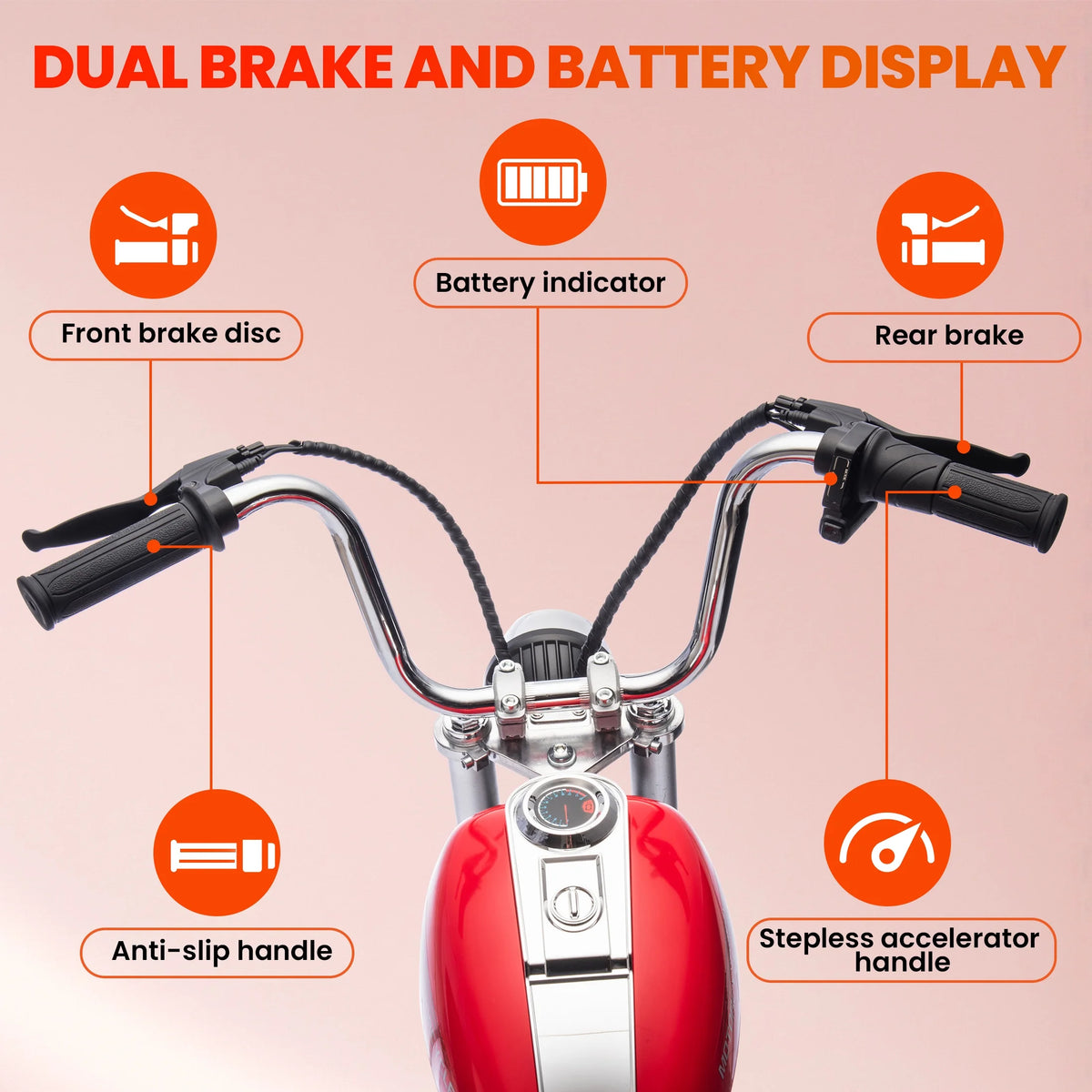 36V Power Ride on Motorcycle for Teen, Kids Electric Motorcycle with Front Wheel suspension, LED Light, Top Speed 13.6 Mph, Electric Dirt Bike for Boys Girls, Oranger