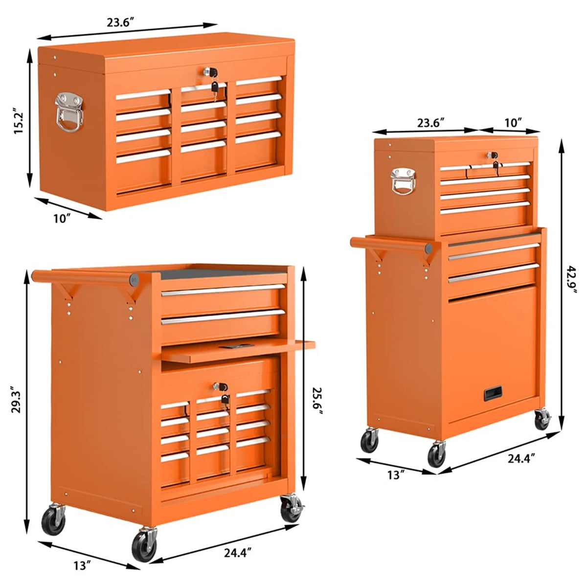 Aukfa Tool Chest, 2 in 1 Steel Rolling Tool Box & Cabinet On Wheels for Garage, 8-Drawer, Orange