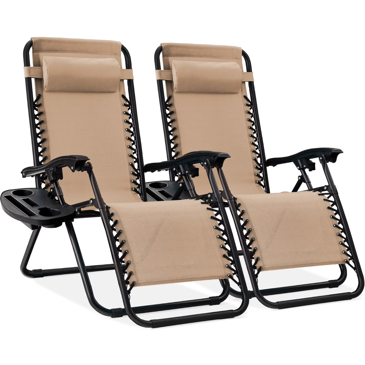 Best Choice Products Set of 2 Zero Gravity Lounge Chair Recliners for Patio, Pool w/ Cup Holder Tray - Gray