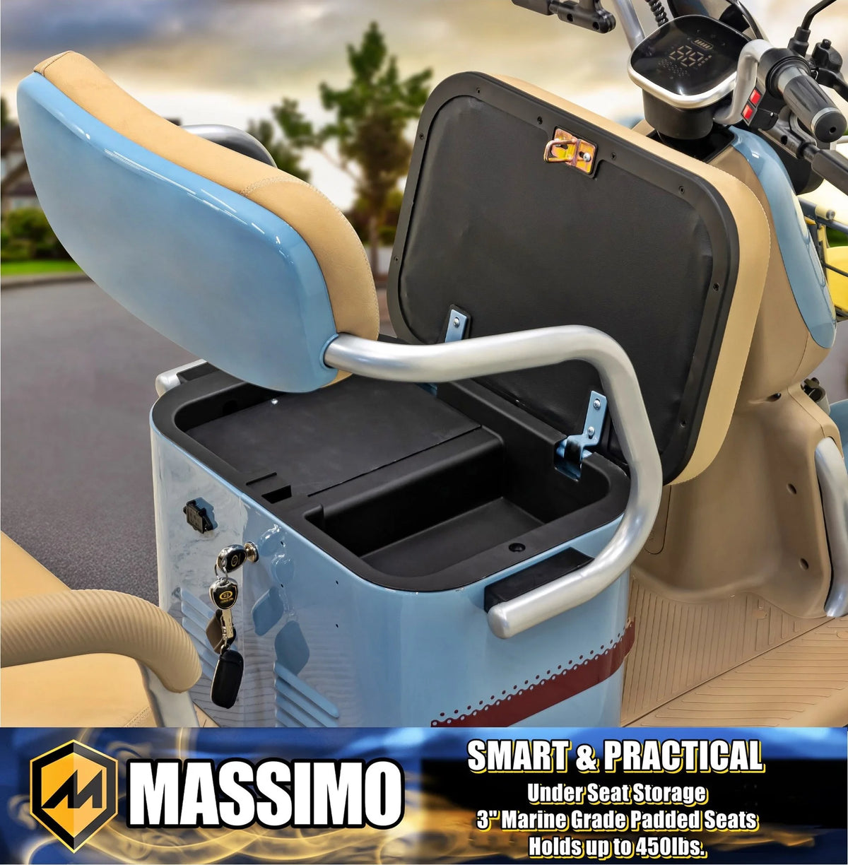 Massimo MGC E-Trike 3-Wheel Electric Cart – 17 MPH, 2-Seater Adult Scooter – Blue