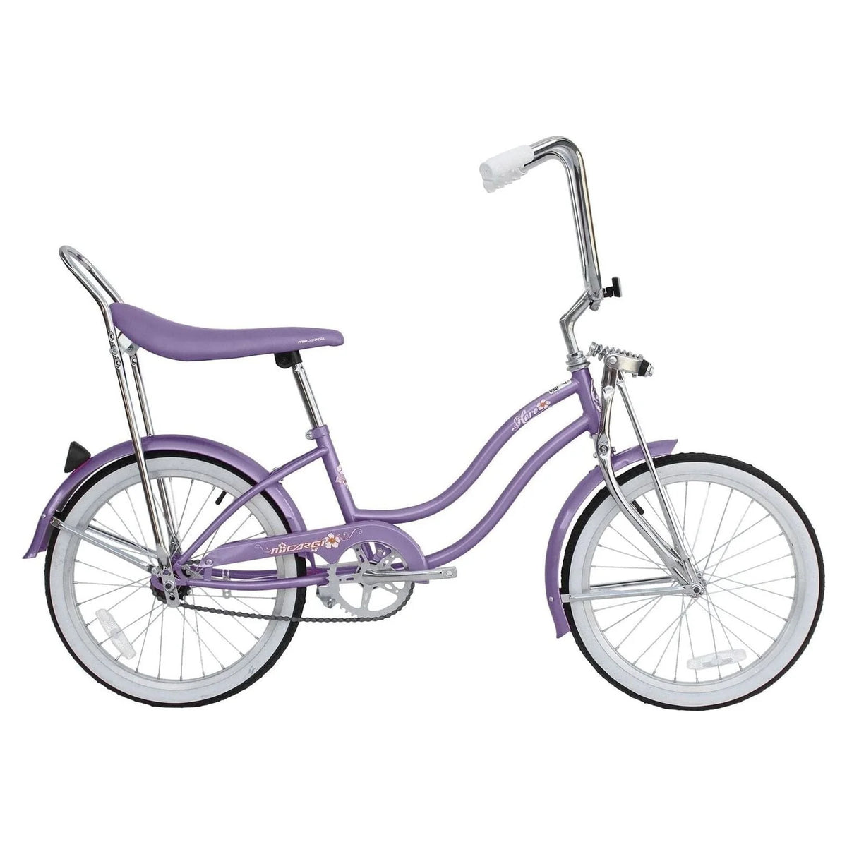 Micargi HERO 20" Beach Cruiser Coaster Brake Single Speed with Banana Seat Stainless Steel Spokes One Piece Crank Alloy Rims 36H Color: Purple