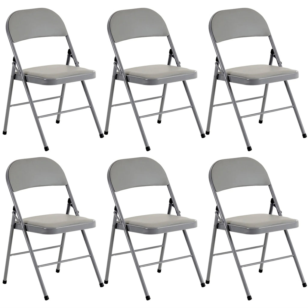 6 Pack Gray Folding Chairs with Padded Seats, Portable Stackable Foldable Chairs for Indoor & Outdoor, Commercial Seat with Metal Frame for Events Office Wedding Party, 330lbs Capacity