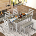 Rustic Dining table Set for 6, Wooden Rectangular Kitchen Dining Table with 4 Upholstered Dining Chairs and 1 Padded Bench, Dining Set with 4 Chairs, Dining Set for 6, Brown+Whitewash
