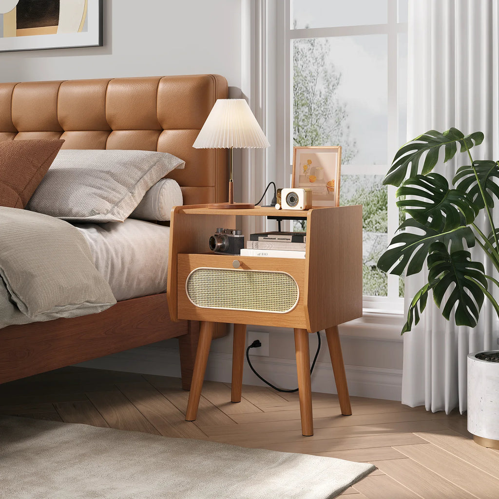JOINICE Nightstands for Bedroom with Charging Station, Mid Century Modern End Tables Set of 2 for Living Room, Dining Room