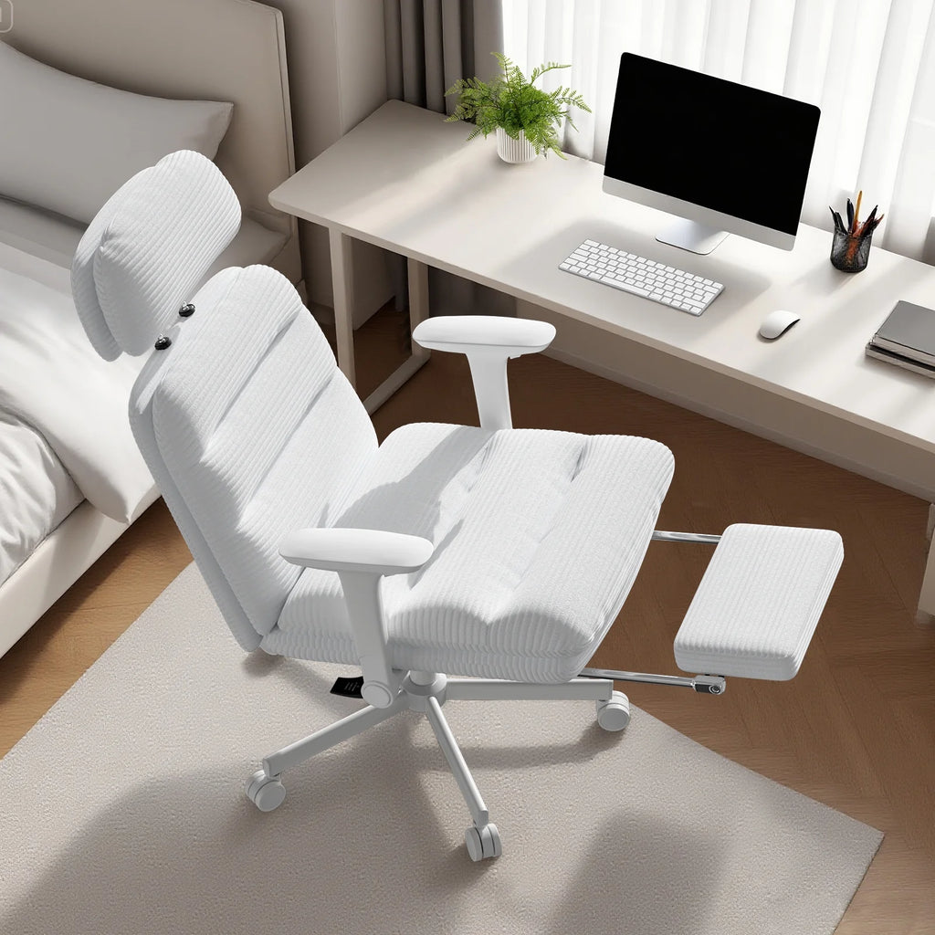 HomeZeer Ergonomic Cross-Legged Office Chair with Footrest & Headrest, Heavy Duty Executive Desk Chair with Flip-up Armrests, Corduroy Fabric Computer Criss Cross Chair for Home Office, Black