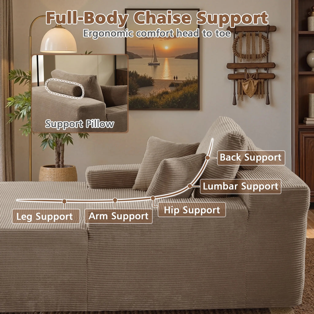 Ovios 67'' Oversized Chaise Lounge Chair Indoor Cloud Plush Corduroy Floor Sofa Bed Deep Seat No Assembly Couch for Living Room, Black