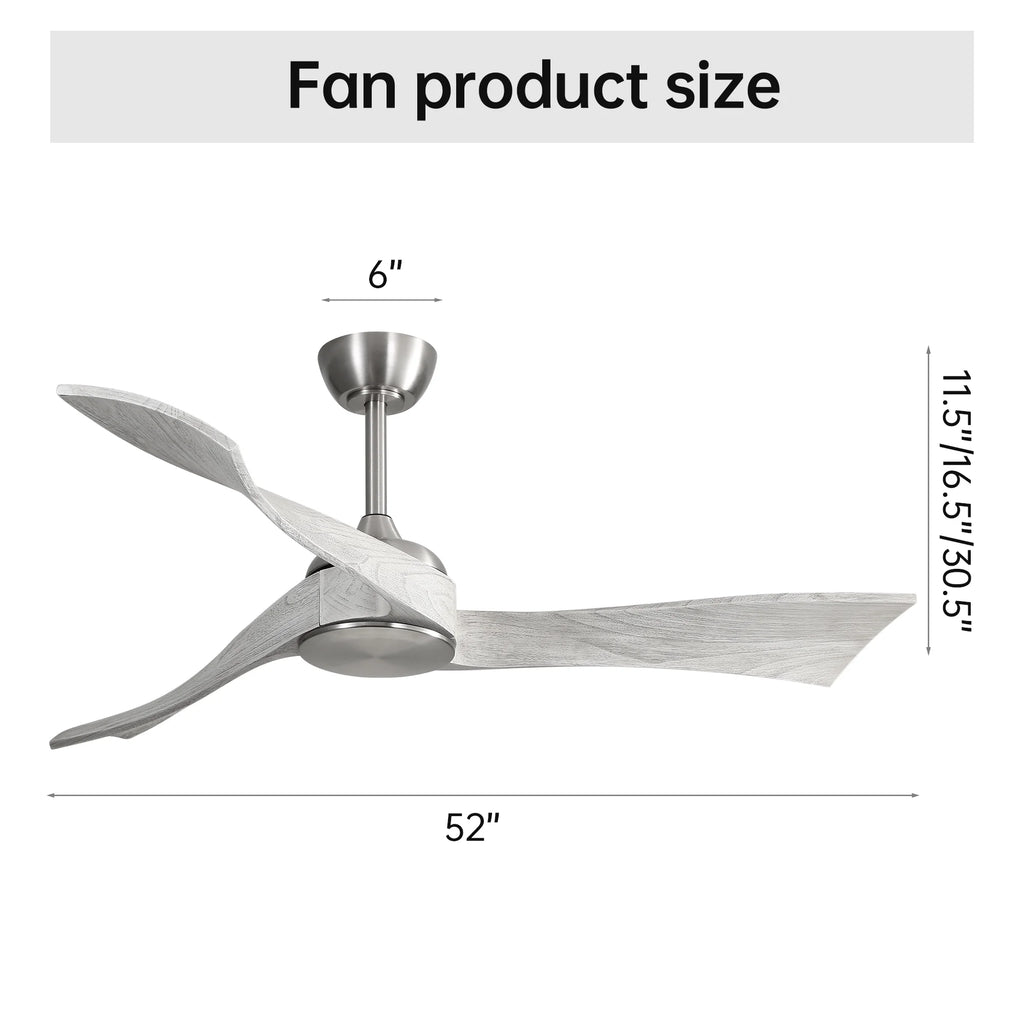Sofucor 52" Wood Ceiling Fan No Light, 6 Wind Speeds, 3 Blades with Reverse Airflow, Black