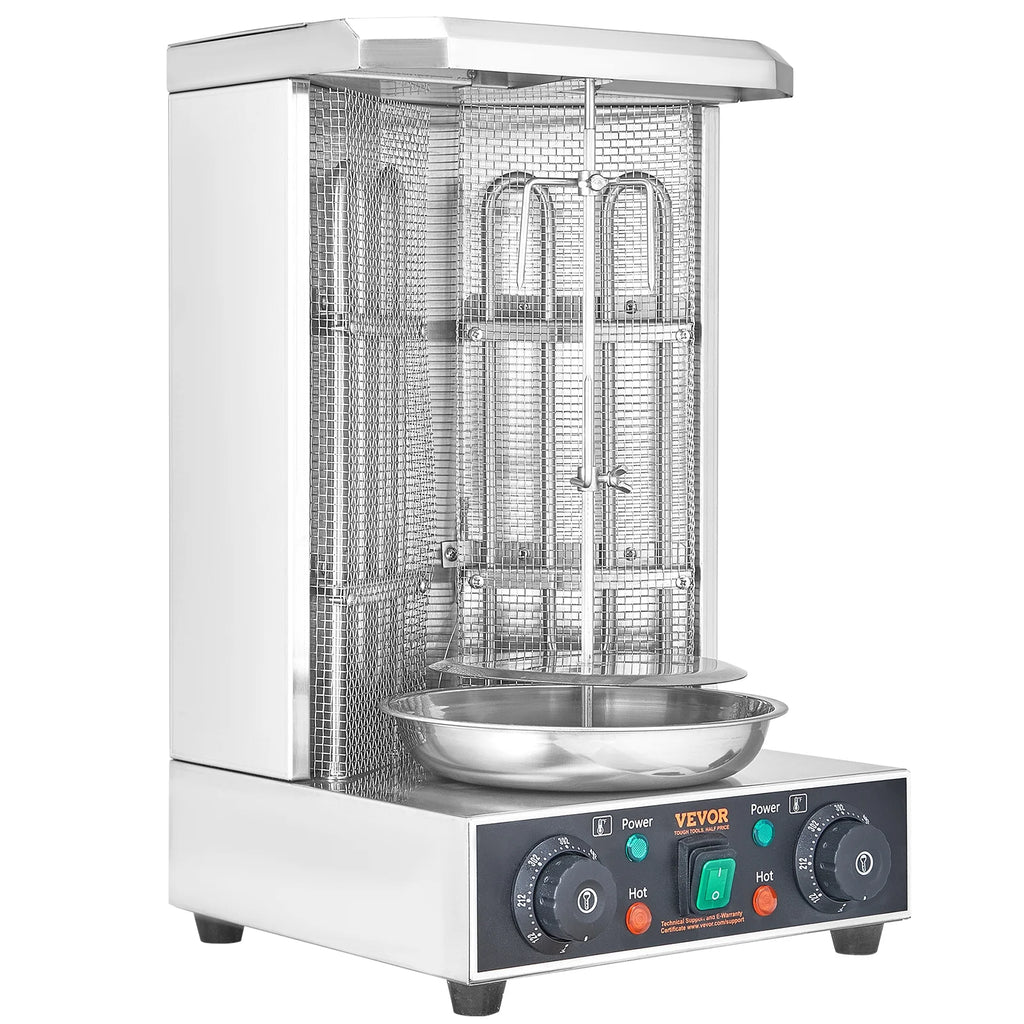 KFFKFF Electric Vertical Chicken Grill Machine Countertop BBQ Rotisserie Stainless Steel Body with 2 Burners for Restaurant Dinner Home Kitchen