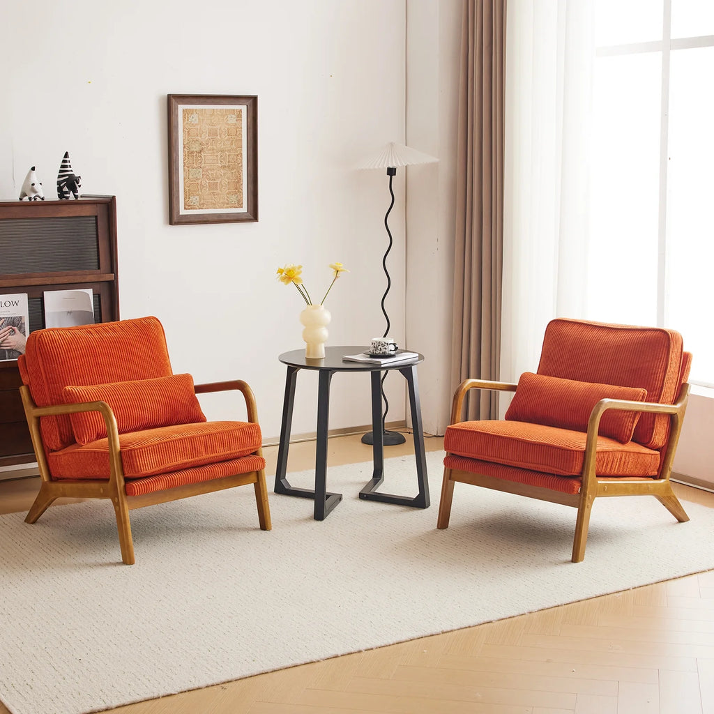 Ktaxon Accent Chair Corduroy Upholstered Armchair, Reading Club Chair with Pillow and Solid Wood Frame for Living Room Bedroom Furniture Off White