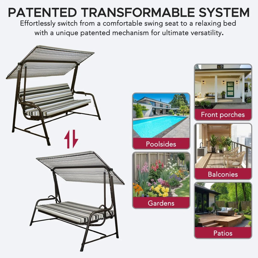 Made in Italy SUNJOY Outdoor Porch Swing, 2 Seat Patio Metal Swing with Adjustable Canopy