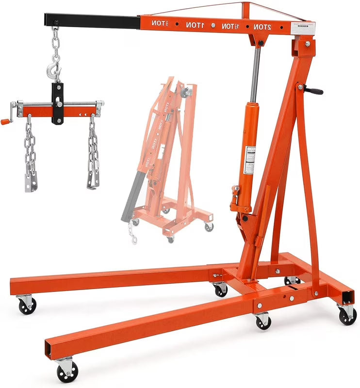 JoanKaren Hydraulic Engine Hoist,4400lbs Max Weight,Folding Engine Lift Shop Crane with Lever and 6 Steel Caster Wheels,Yellow