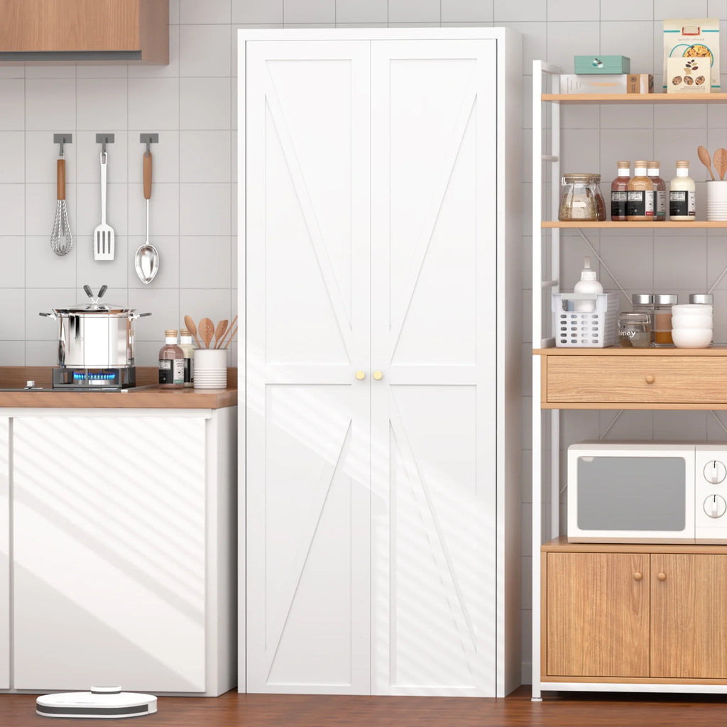 Aukfa 71" Freestanding Kitchen Pantry Storage Cabinet with 4 Adjustable Shelves, Metal Food Pantry Cupboard for Kitchen/Garage/Office, White