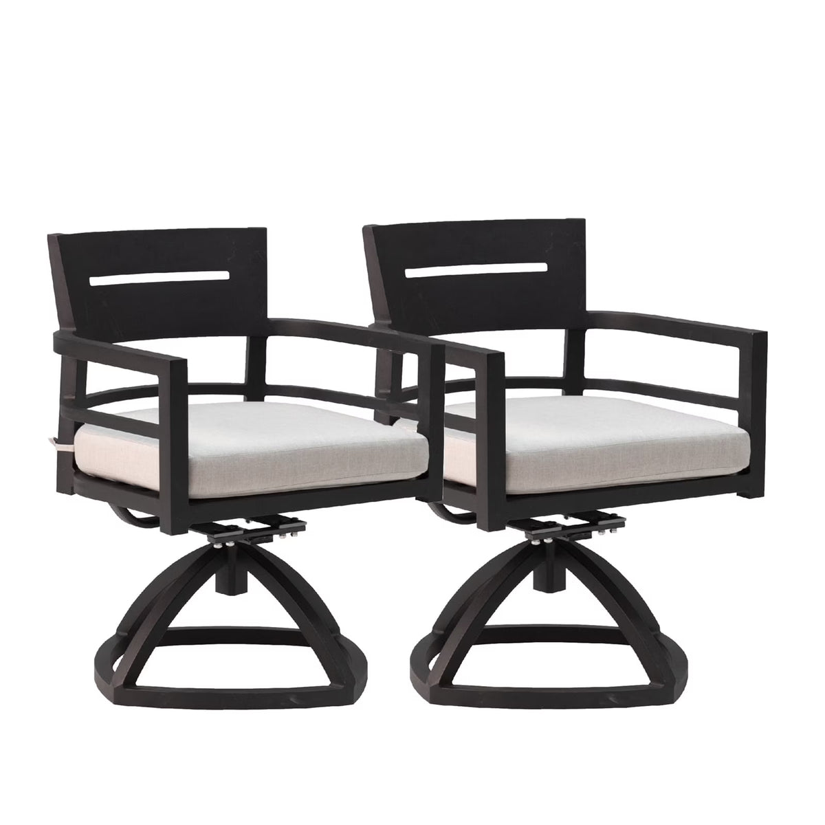 Outdoor Patio K/D Aluminum Stationary Dining Chairs 2PCS with Outdoor-grade Sunbrella Fabric Cushions, Branch-Like Backrest ,FSC-Certified Wood Armrests, Bourbon Brown