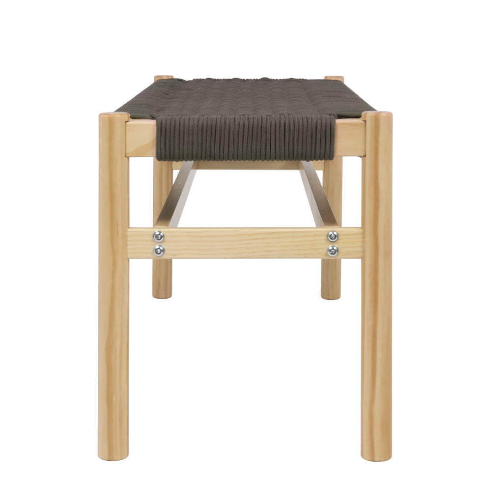 Main + Mesa Fernway Solid Wood and Woven Rope Entryway Bench, Moss Green