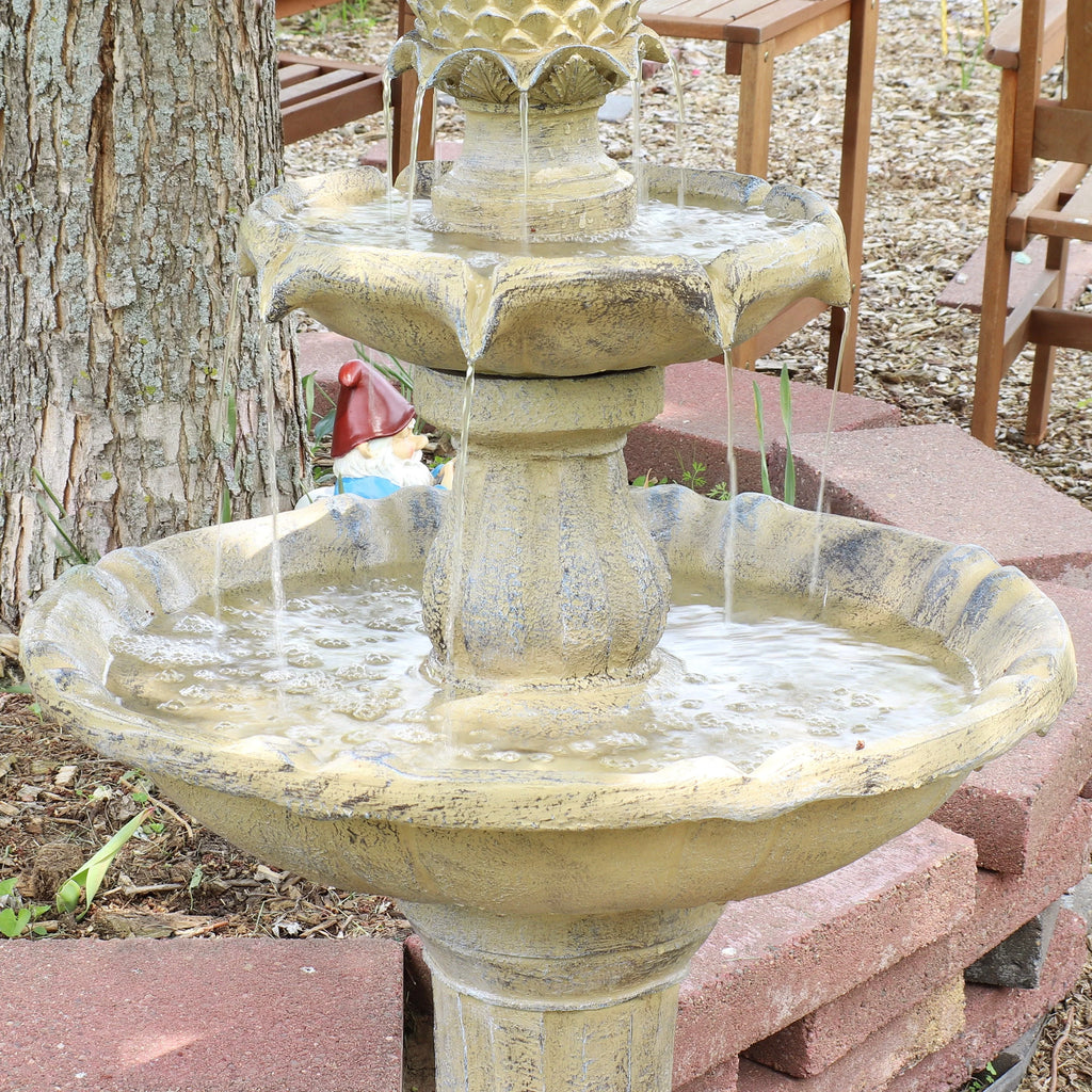 Sunnydaze Outdoor 2-Tier Solar Powered Polyresin Arcade Water Fountain with Battery Backup and LED Light - 45" - Earth Finish