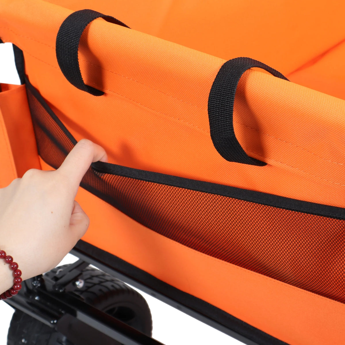 3-in-1 Collapsible Wagon Cart with Bench Seat, 500lbs Convertible Heavy Duty Utility Wagon with Flexible Handle, All-Terrain Folding Grocery Cart with Wheels for Shopping, Camping, Orange