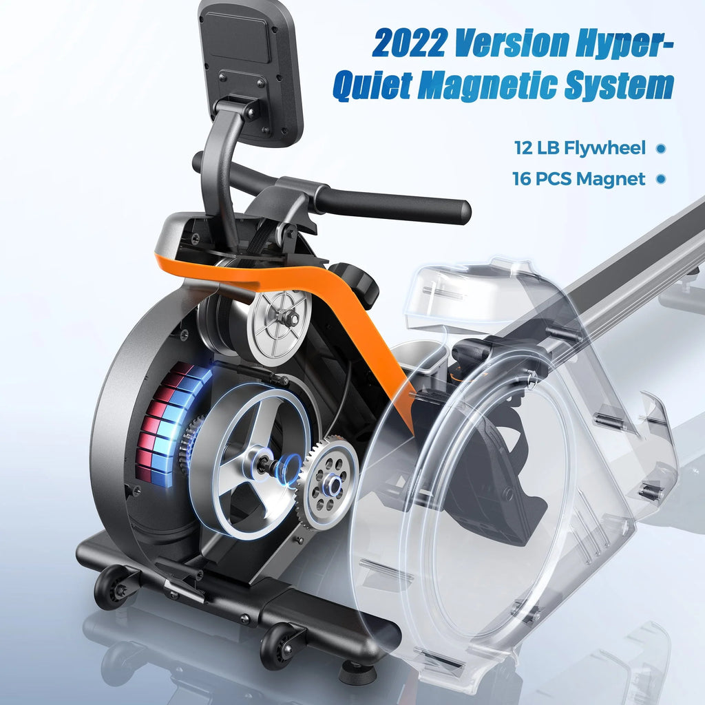 UPGO Magnetic Rowing Machine 350 LB Weight Capacity - Foldable Rower for Home Use with LCD Monaitor, Tablet Holder and Comfortable Seat Cushion