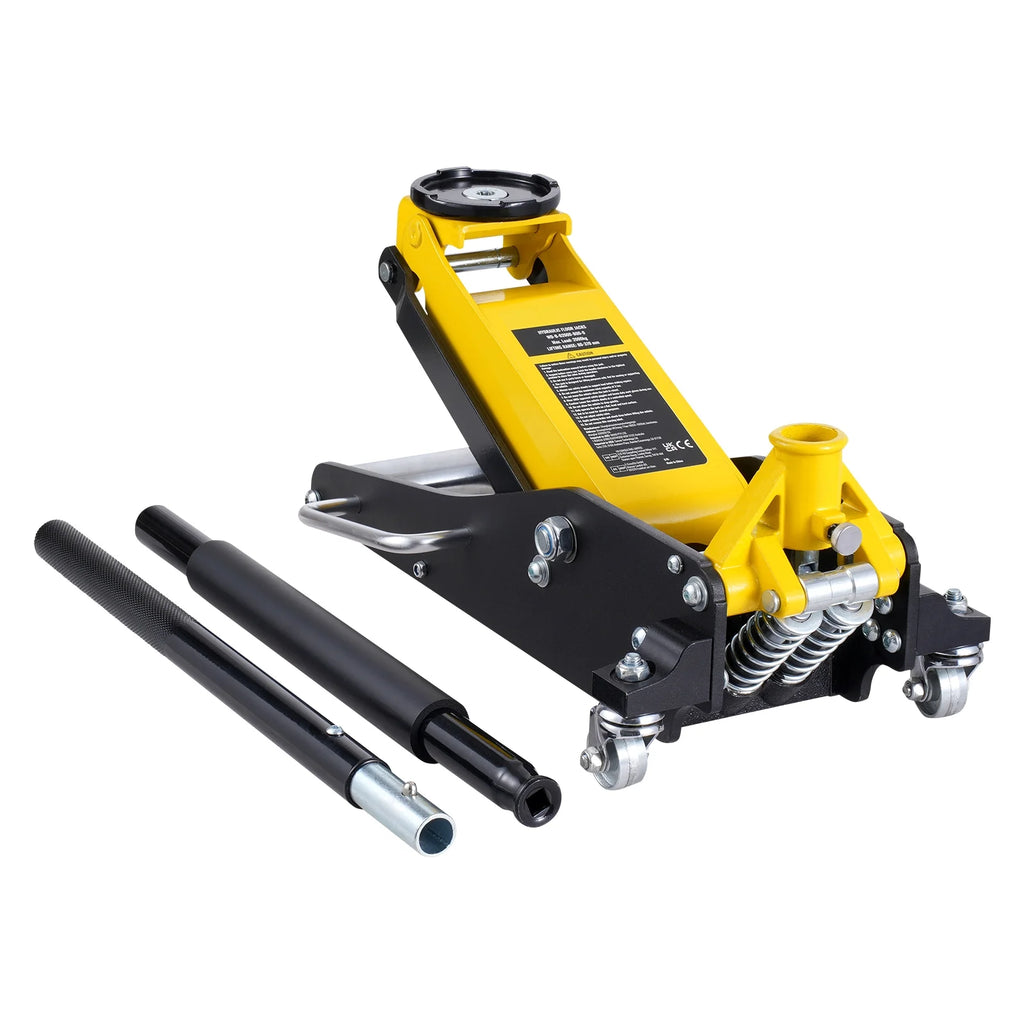 KFFKFF Low Profile Floor Jack, 2 Ton Capacity, Dual Piston Fast Pump, Hydraulic Auto Jack, 3.2"-14.6" Lift Range, Robust for Racing & Heavy Duty Use (Yellow)
