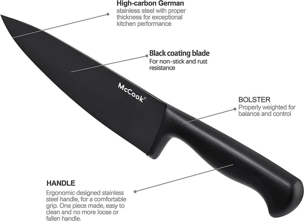 McCook MC29 Knife Sets, 15 Pieces German Stainless Steel Kitchen Knife Block Sets with Built-in Sharpener