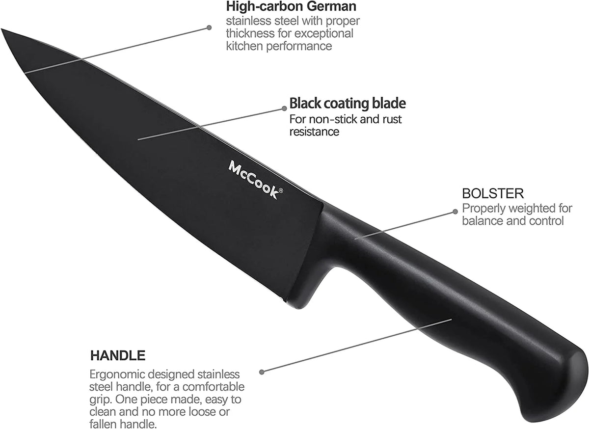 McCook MC29 Knife Sets, 15 Pieces German Stainless Steel Kitchen Knife Block Sets with Built-in Sharpener