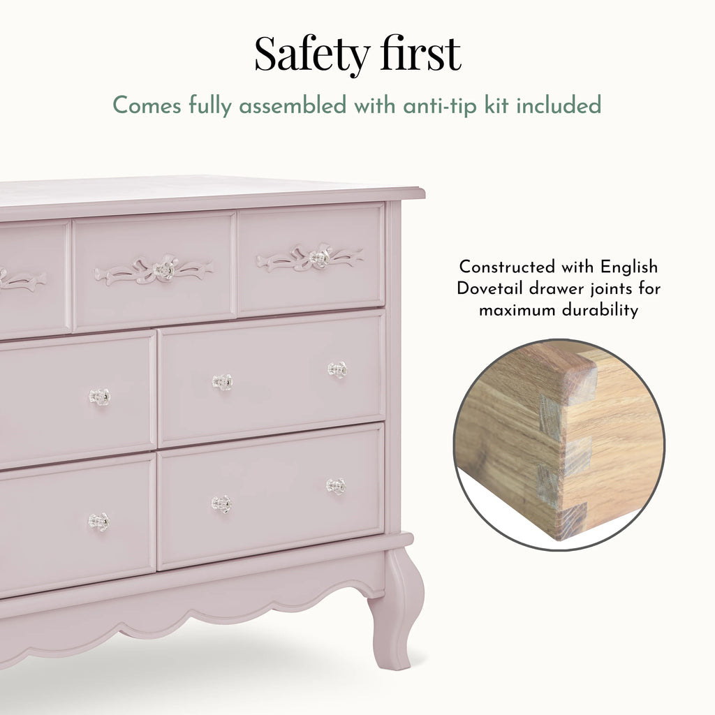Evolur Aurora 7-Drawer Double Dresser in Ivory Lace, Spacious Drawers