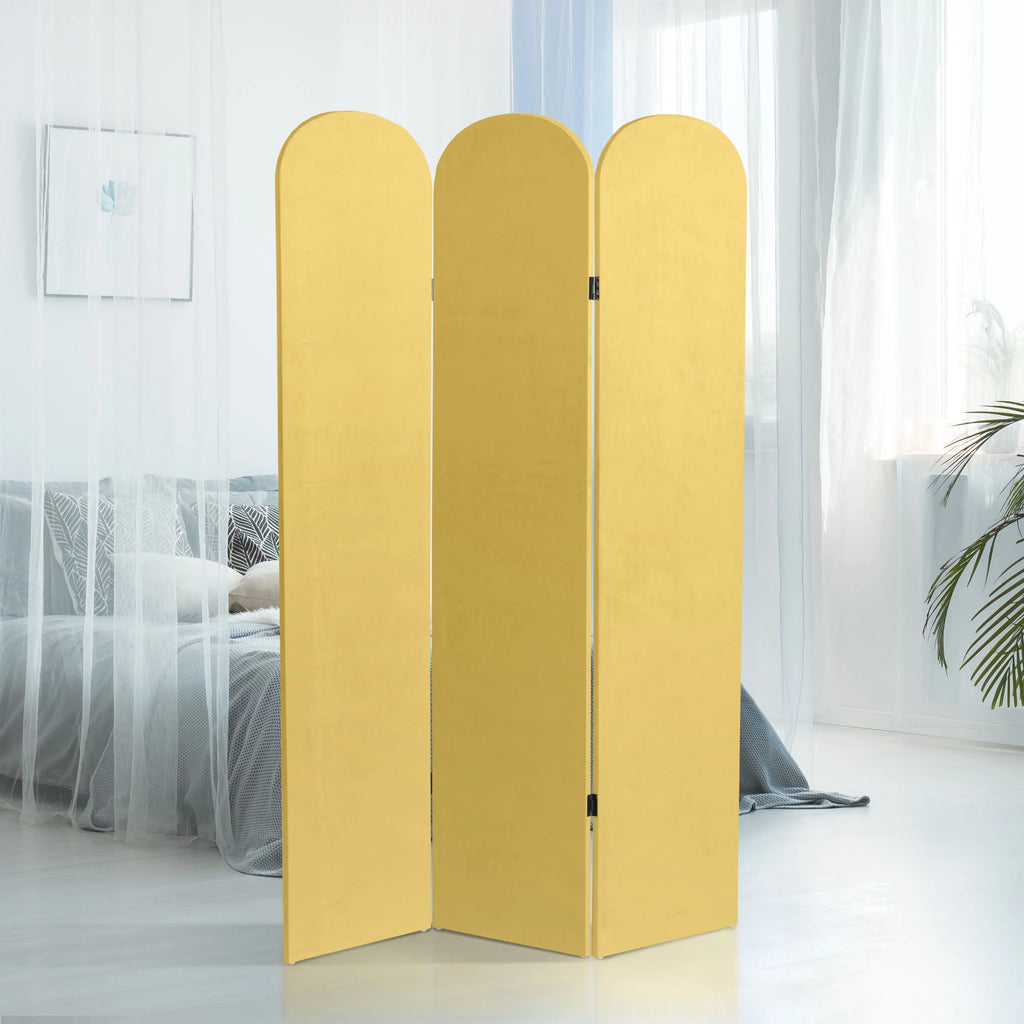 6 ft. Classic Arch Velvet Room Divider Lilac 3 Panel