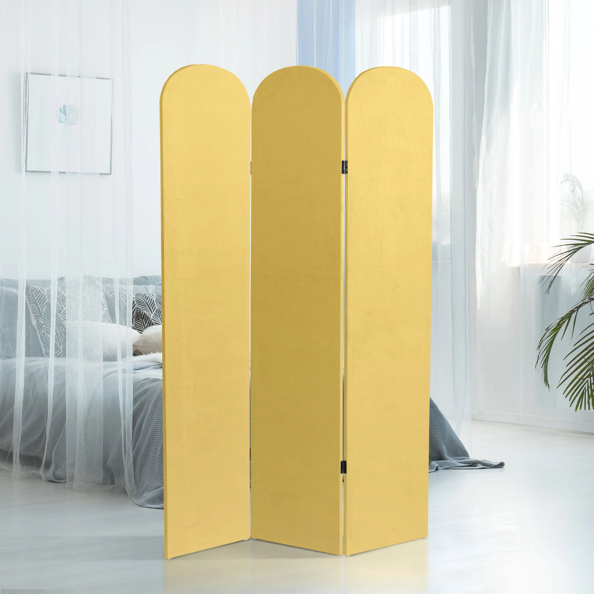 6 ft. Classic Arch Velvet Room Divider Lilac 3 Panel