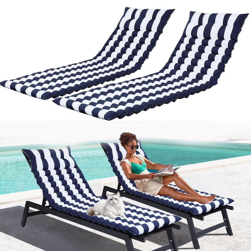 2pcs Outdoor Chaise Lounge Cushions, Waterproof Patio Foldable Chair Cushion for Garden Pool, 73 x 24in Sun Lounger Cushions for Outdoor Furniture��Navy blue��