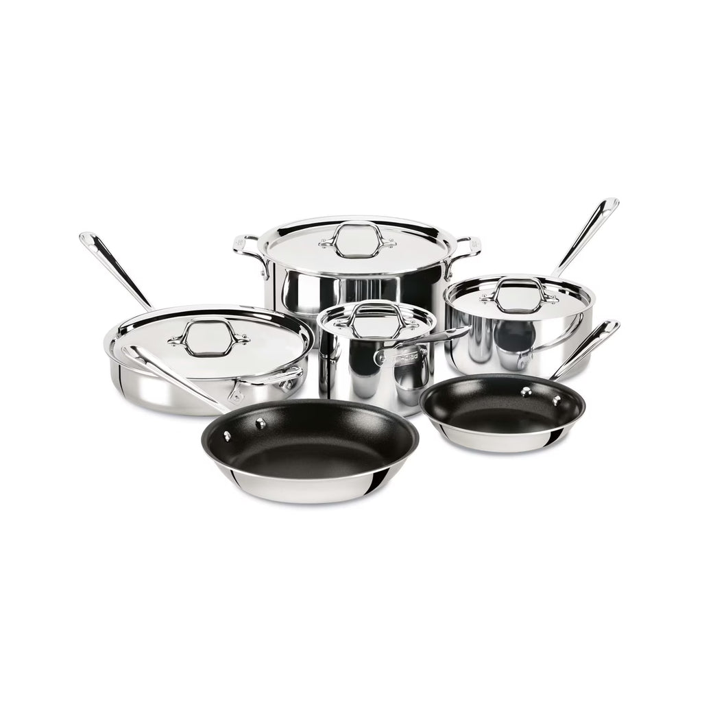 All-Clad D3 Stainless 3-ply Bonded Cookware Set, Nonstick 10 piece Set