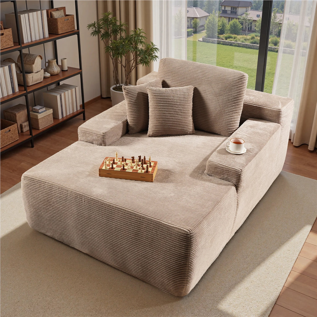 Ovios 67'' Oversized Chaise Lounge Chair Indoor Cloud Plush Corduroy Floor Sofa Bed Deep Seat No Assembly Couch for Living Room, Black