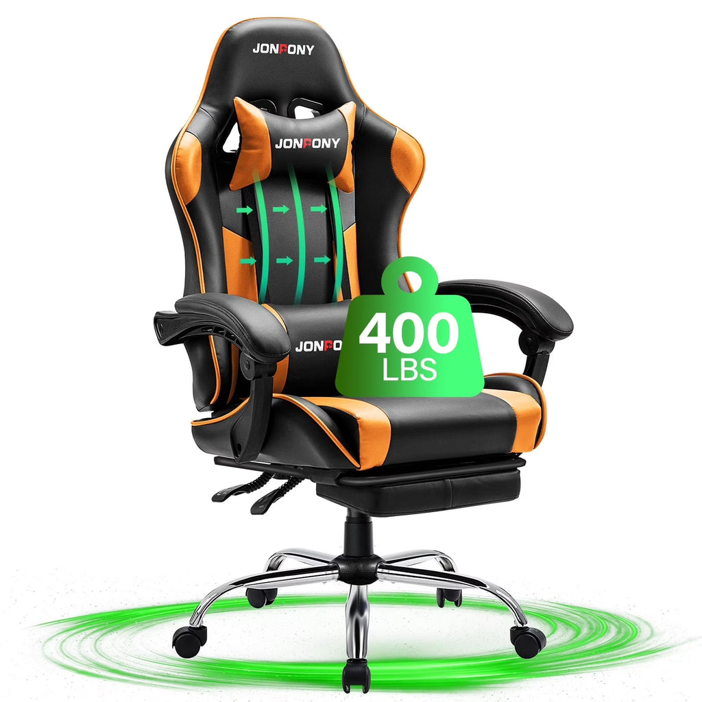 JONPONY Big and Tall Gaming Chair, Ergonomic Design, Gamer Chair PU Leather with Footrest and Lumbar Support, High Back Office Chair Support 8 Hours Long Sitting, Computer Chair,Black Grey