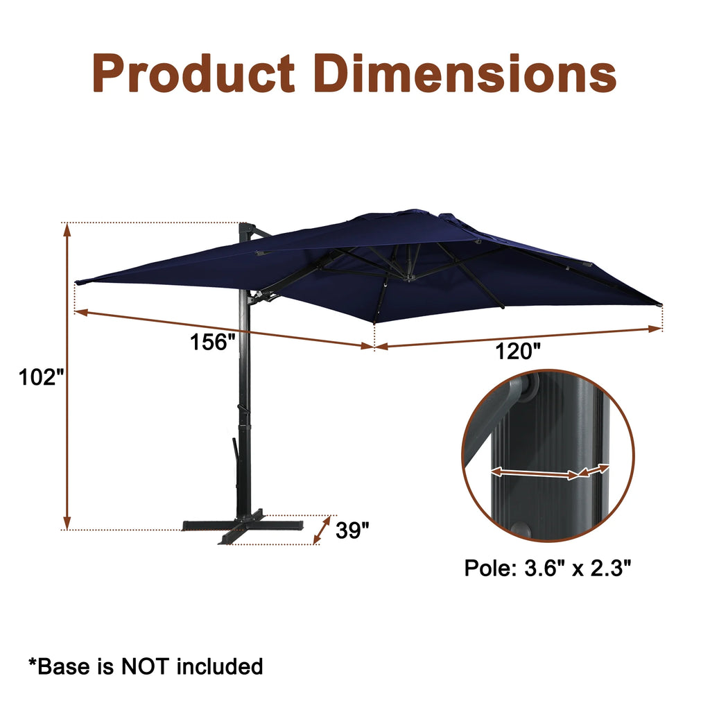 Boyel Living 10 x 13 FT Rectangle Patio Offset Umbrella Outdoor Large Cantilever Umbrella Heavy Duty Sun Umbrella, Gray(Without Base)