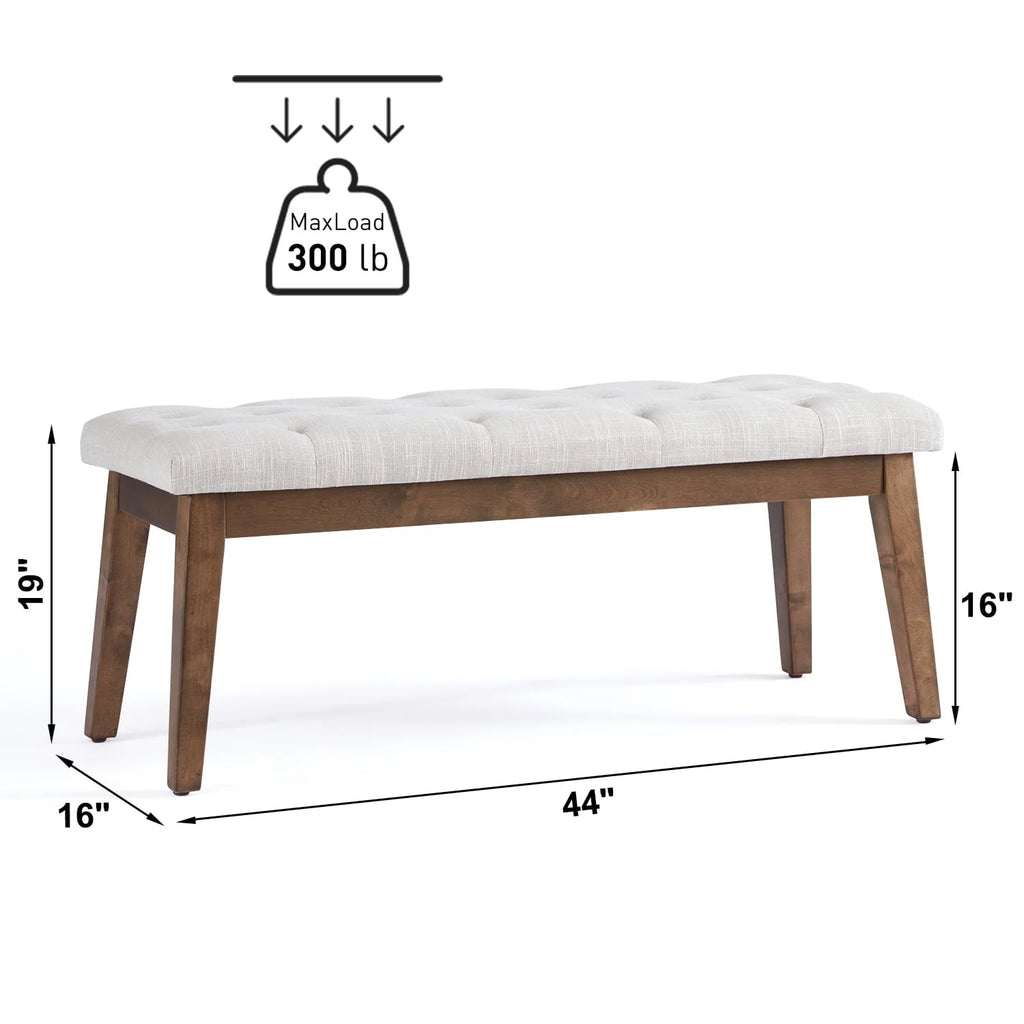 HUIMO Button-Tufted Bench for End of Bed, Entryway Bench with Upholstered Linen Fabric, Ottoman Bench for Living Room,Dining Bench for Kitchen(Beige)