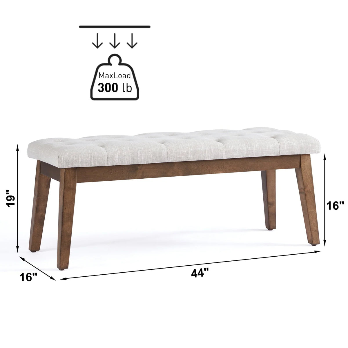 HUIMO Button-Tufted Bench for End of Bed, Entryway Bench with Upholstered Linen Fabric, Ottoman Bench for Living Room,Dining Bench for Kitchen(Beige)