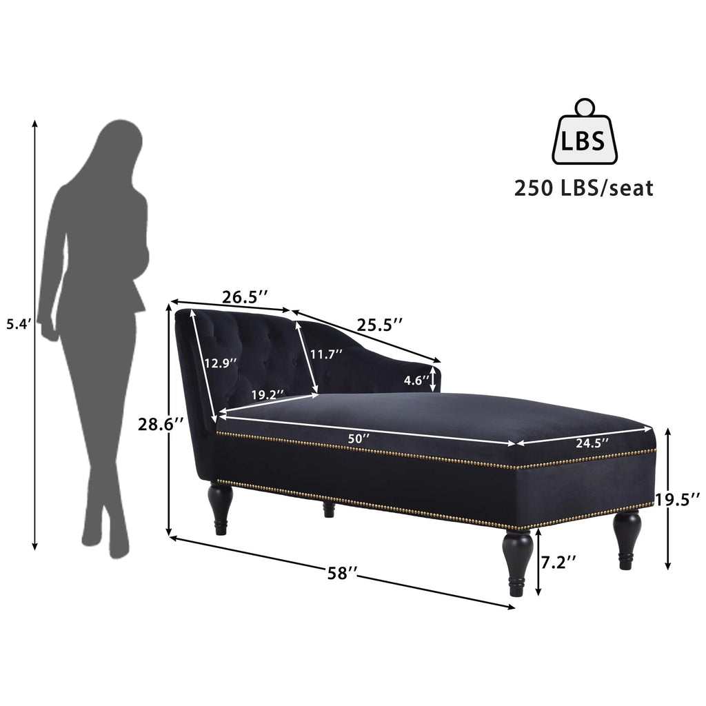 Ufurpie 58" Velvet Chaise Lounge Indoor,Sleeper Lounge Sofa with Nailhead Trim,for Living Room,Office,Apartment,Black
