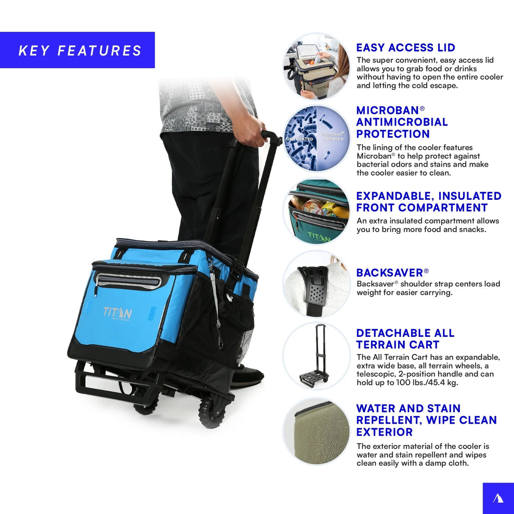 Arctic Zone? Titan Deep Freeze? 60(50+10) Can/40 Quart Wheeled Cooler - Process Blue