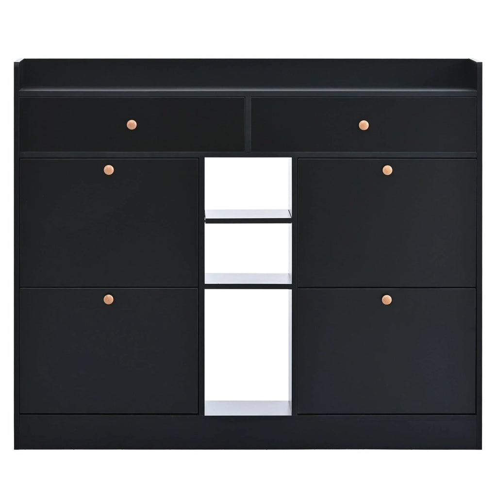 Aukfa Shoe Cabinet with 4 Flip Drawers and 2 Storage Drawers- Black
