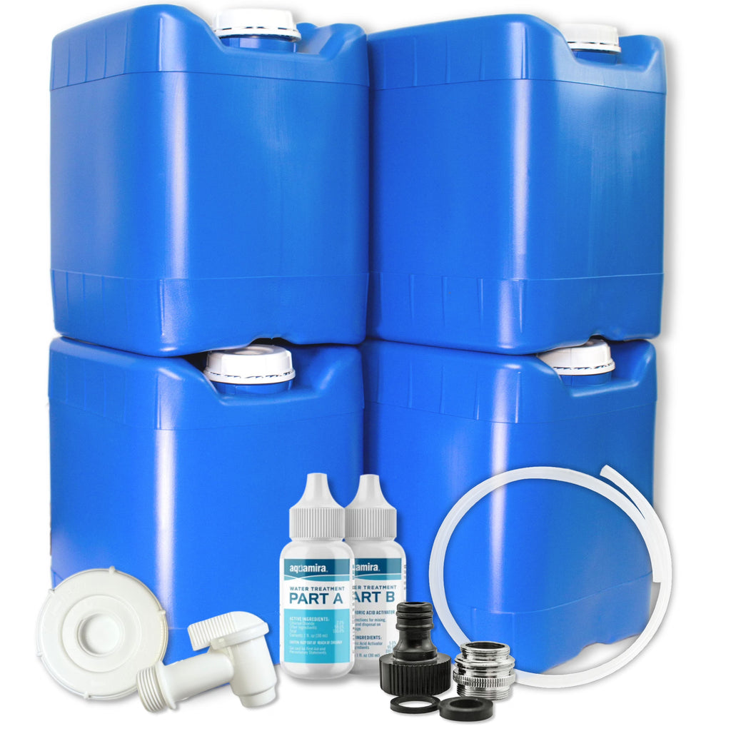 5-Gallon Stackable Water Containers with Spigot & Water Treatment - Emergency Water Storage Kit (2x - 5 Gallon Water Tanks)