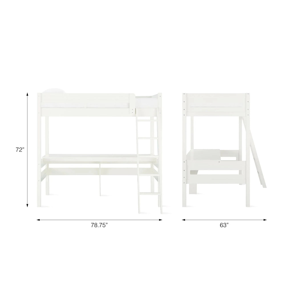 Teen Novogratz Lennon Twin Size Loft Bed with Desk, White