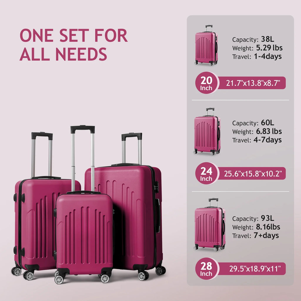 Zimtown 3 Piece Nested Spinner Suitcase Luggage Set With TSA Lock Royal Blue