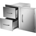 Outdoor Kitchen Door Drawer Combo 35.4" W x 23.6" H x 24.4''D, BBQ Access Door/Double Drawers Combo with Stainless Steel Handles, Perfect for Outdoor Kitchen or BBQ Island Patio Grill Station